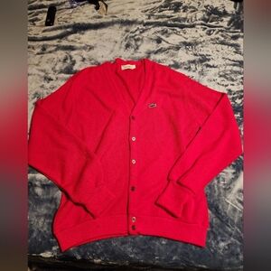 VINTAGE Lacoste Men's Red Cardigan Sweater SZ XL